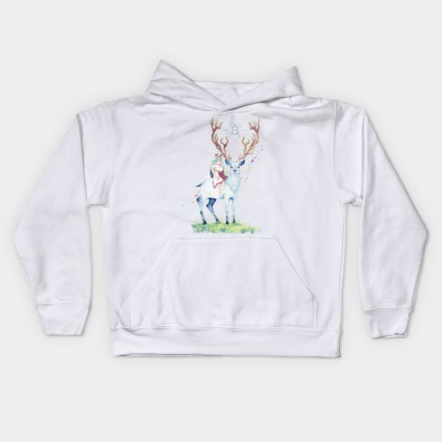 Magical Deer and Girl Kids Hoodie by Pearl and Plam